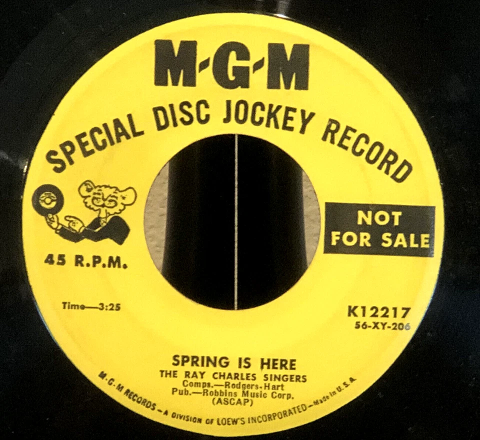 VINTAGE 1955 MGM PROMO RAY CHARLES SINGERS "SPRING IS HERE" 45 RPM RECORD - Image 3 of 4