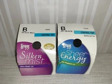 One Leggs Silken Mist/One Sheer Energy Womens Control Top Pantyhose Size B Black