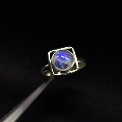 Amazing Design White Rainbow Moonstone Round 925 Sterling Silver Statement Ring
