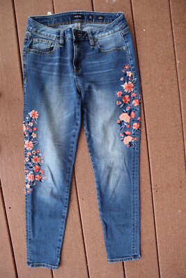 Blue Denim MISS ME Floral Embroidered Skinny Ankle Jeans 27 | eBay