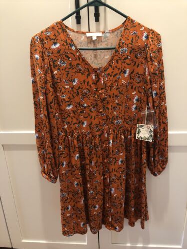 Chelsea and Violet Dress Girls Size XL Orange Floral Fall Autumn Pumpkin Patch