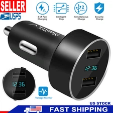 5V 3.1A 2 Port USB Car Charger Dual LCD Display Aluminum Socket Adapter 12-24V