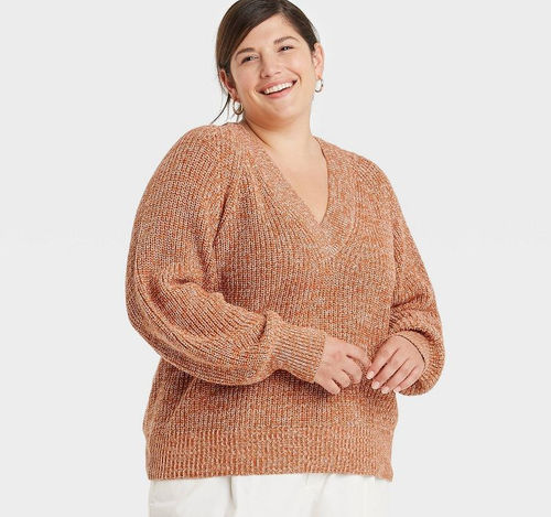 Plus Size V-Neck Pullover Sweater 