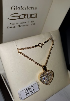 Collana con catena Rolo in oro 18k: ciondolo con zirconi cubici