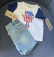 LEVI  S - BOY T-SHIRT  COMFY DENIM FABRIC SHORTS 2 PIECE SET SIZE 12 MONTHS