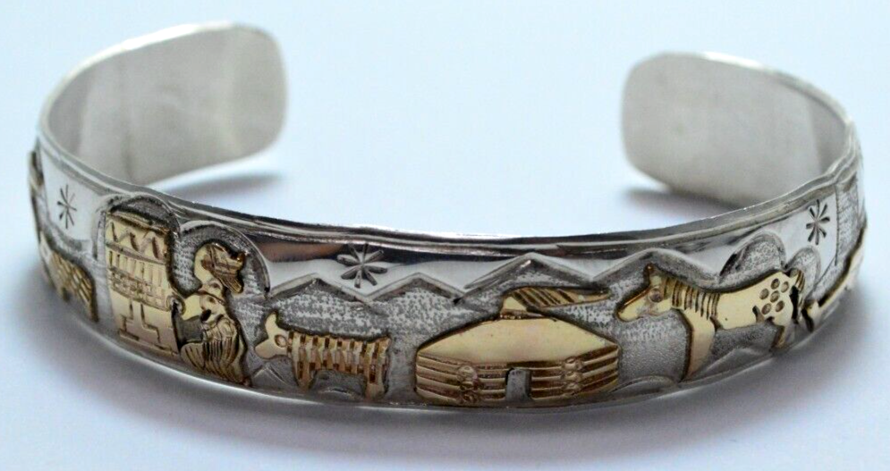 NAVAJO TA BEGAY バングル 12KGF SILVER925 TA Begay Indian Navajo 12K GF Storyteller Sterling Silver Carved