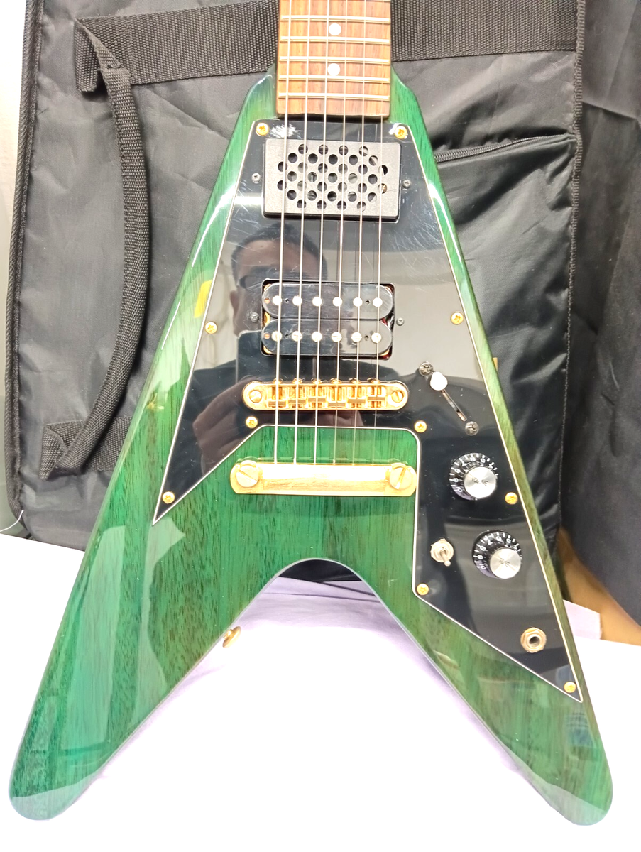 Grassroots Mini Flying V Green Electric Guitar with Built-in Amp
