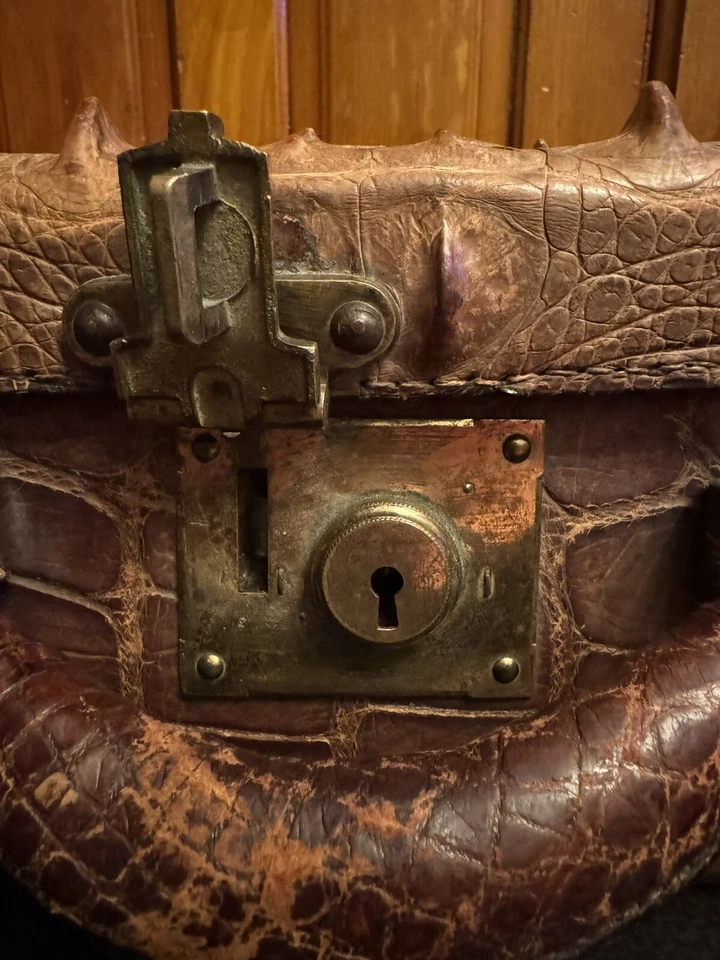 Maleta de cocodrilo Hornback antigua rara de lujo Foto 4 de 4