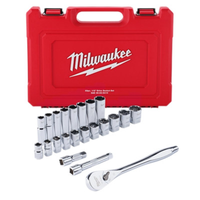 Milwaukee 48-22-9410 22 pc 1/2'' Drive SAE Ratchet and Socket Set - 4 Flat Sides