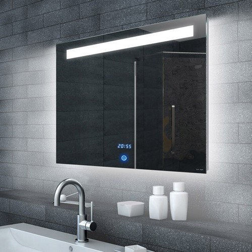 LED Badspiegel Wandspiegel Uhr Touch Hänge Licht spiegel Badezimmerspiegel 80x65