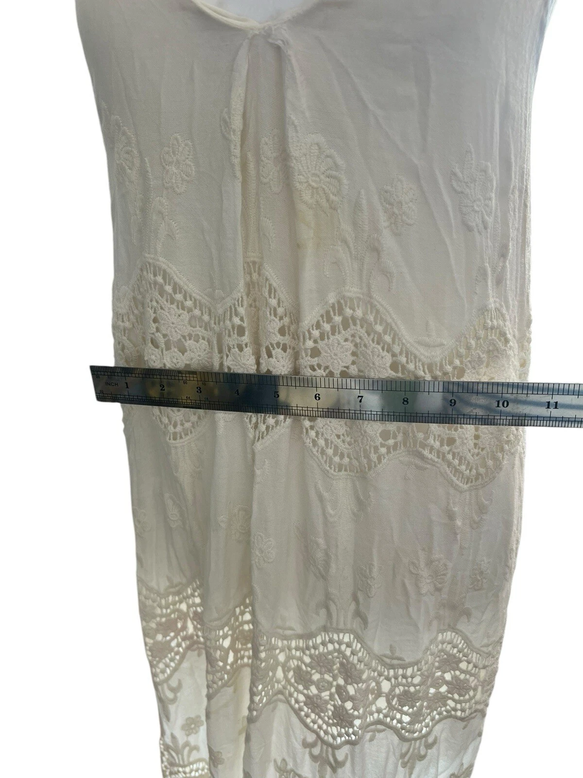 OFF WHITE Maxi abito Alice + Olivia bianco sporco pioggia pizzo inserto scollo a V $550 0 A222