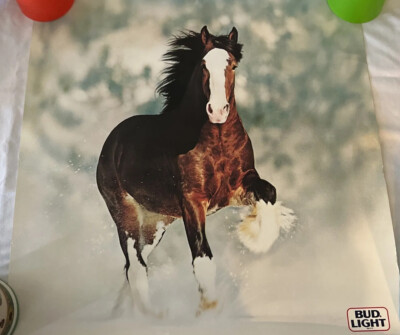 1983 Bud Light Beer Clydesdale Poster Anheuser Busch USA Horse Budweiser