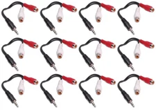 12X 9" 3.5mm Stereo Male Plug to 2 RCA Left-Right Female Jack Audio Cable 12Pcs