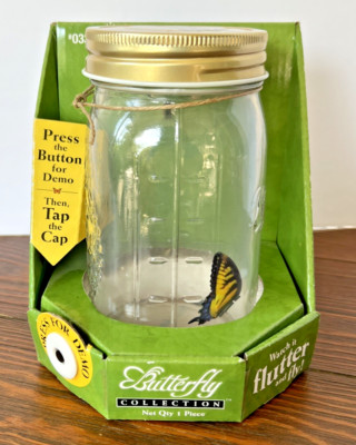 NEW & WORKS! Gemmy Butterfly Collection Yellow Swallowtail Fluttering in Jar
