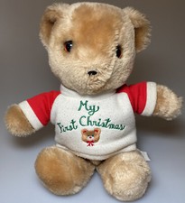Vtg Eden Teddy Bear My First Christmas Plush Stuffed Animal Soft Toy Tan 9 Red