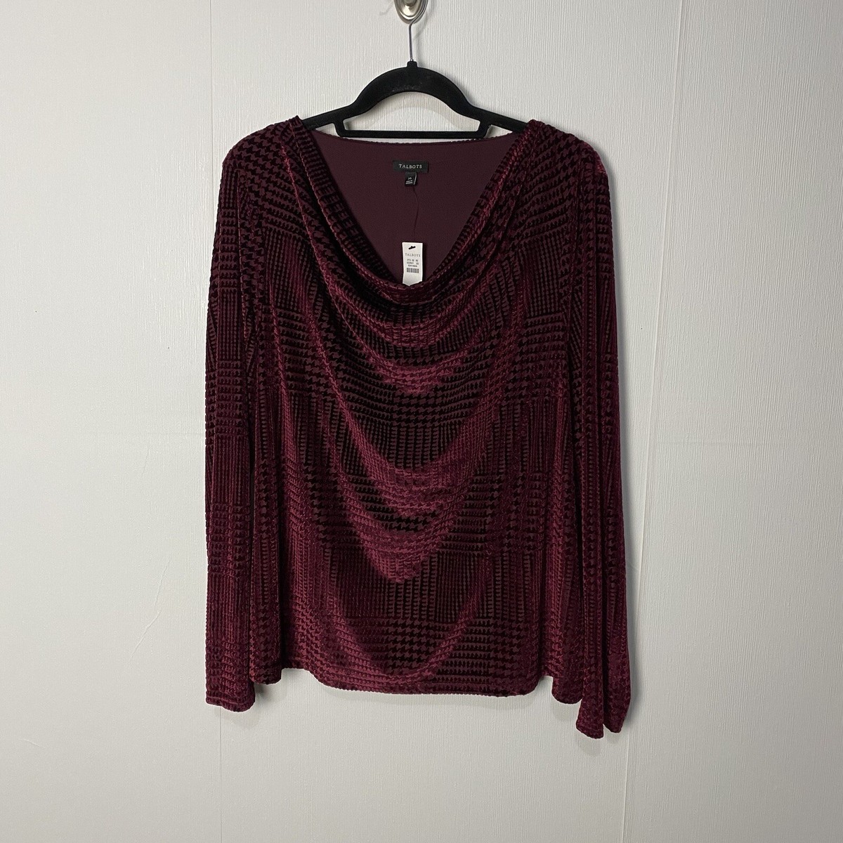 Top Talbots En Velours Texturé - Col Cheminée, Manches Longues, Taille M, Neuf Avec étiquettes