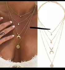 Layered Necklace Cresent Moon, US Seller