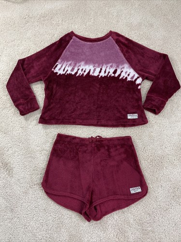 Justice Sleep Girls Long Sleeve Top & Short Pajama Set Red Burgandy XL (16/18) - Picture 2 of 14