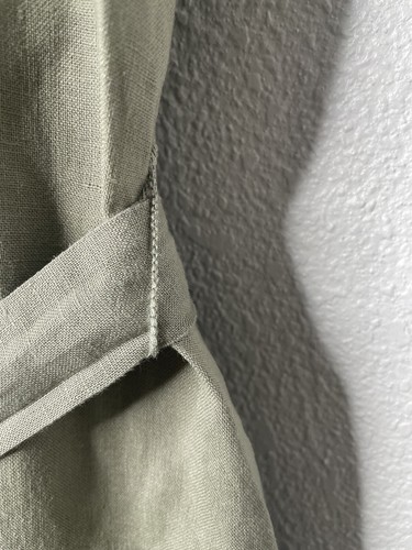 Talbots Size 14 Green 100% Linen Dress Ruffle Front V Neck Belt Knee Length - Picture 4 of 7