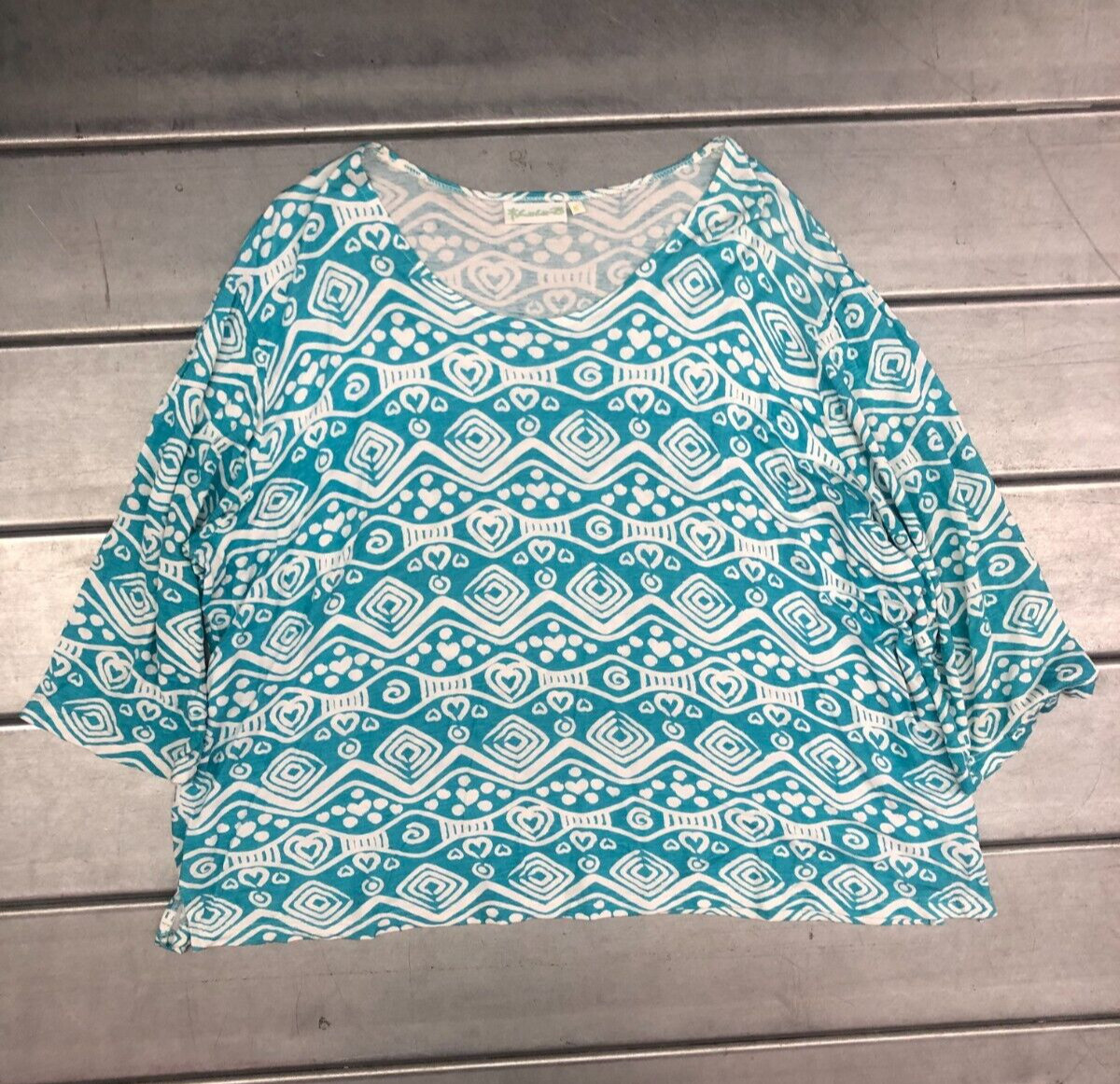 Lulu B Blouse Top Womens XL Blue White Geometric 3/4 Sleeve Lightweight Beach