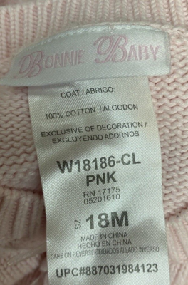 Bonnie Baby Girl Pastel Pink Sweater Coat Roses and Bows Size 18