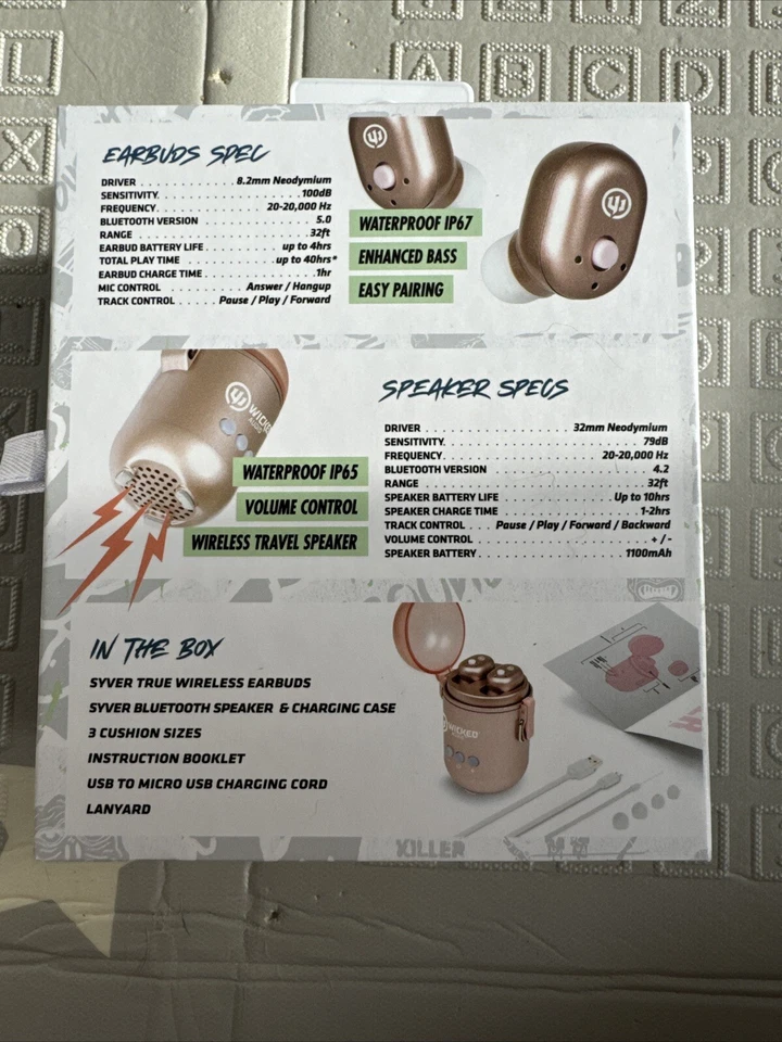 Combo de auriculares intrauditivos y altavoces Wicked Audio SYVER True Wireless - oro rosa Foto 3 de 4