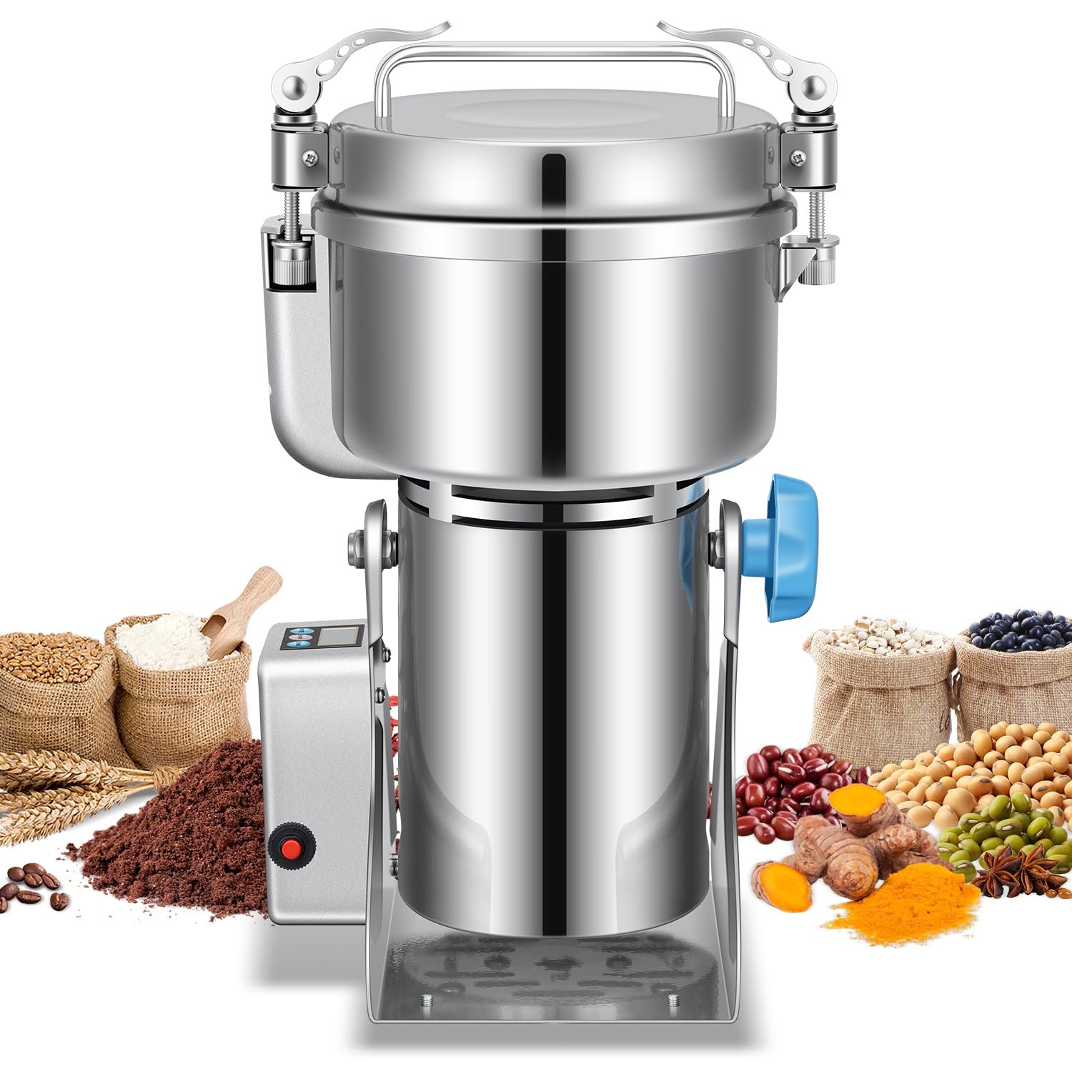 Grain Grinder Mill, 1000g High-Speed Spice & Herb Grinder, Commercial Machine...