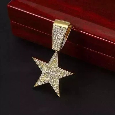 Round Cut Simulated Diamond Star Shape Pendant Chain In 14k Yellow Gold Plated