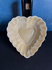 VINTAGE IRISH BELLEEK YELLOW IRIDESCENT HEART SHAPED SMALL BOWL MINTY