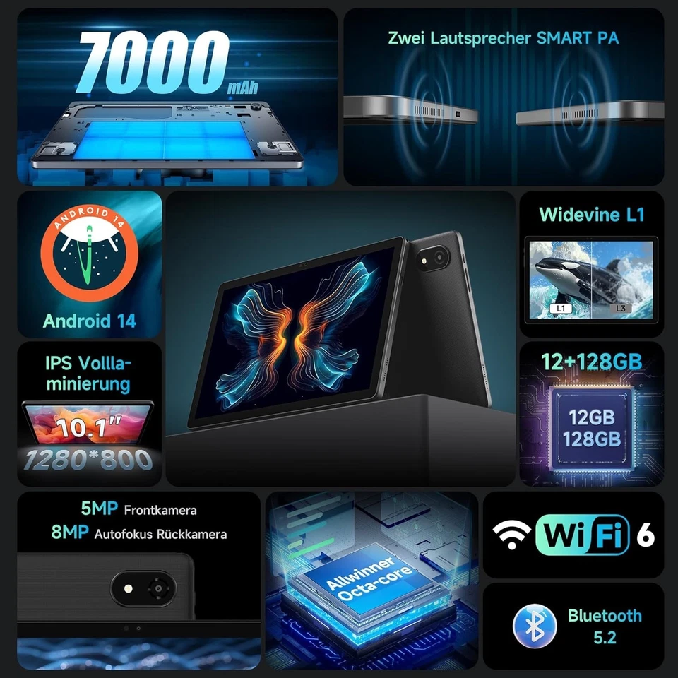 ALLDOCUBE iPlay 60S Android 14 Tablet, 12GB + 128GB (1TB External SD), 10.1 ZOLL - Bild 3 von 4