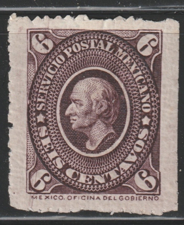MEXICO Scott 170 6c brown-violet, Hidalgo medallion, Servicio Postal 1885 MH VF