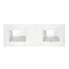 Ceres 61" Engineered Stone Vanity Top in Grain White with Double White Sinks