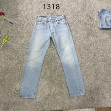 Vintage 90 USA Levi 501 Jeans Actual 28x29 Light Wash Blue Distressed Repaired