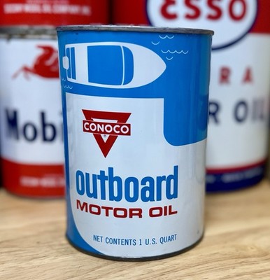 Vintage Conoco Outboard Motor Oil Can Quart FULL