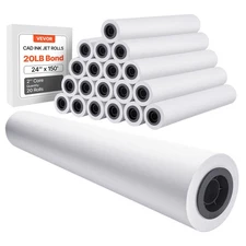 Wide Format Paper, 24 in x 150 ft Plotter Roll, 20 Rolls CAD Bond Rolls with 2 i
