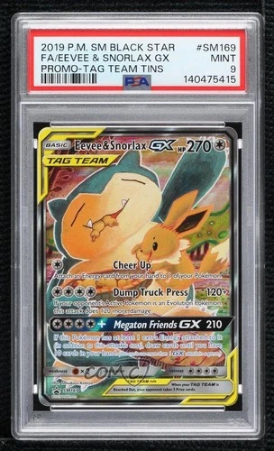 Eevee & Snorlax GX Tag Team Pokemon Sun & Moon Black Star Promo PSA 9 MINT
