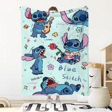 Stitch HaHa Blue Stitch Blanket Cartoon Stitch Disney Printed Fleece Blanket