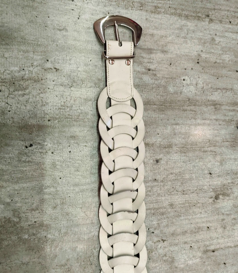 Ceinture blanche tressée femme 80 à 90 cm cuir - Photo 2/4