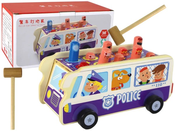 5904665992142 Drewniana Gra ZręCznośCiowa Zbijak Autobus Policyjny Lean Toys-image