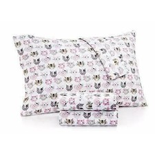 Kids Zone Cute Cat Faces Grey  Pink Sheet Set Full