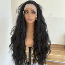 Natural Off black Heat Resistant Hair Long Wavy Layered HD Lace Front Wig