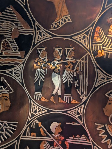 Egyptian Silver and Copper Inlaid Brass Tray Wall Hanging Cairoware 12 In D - Picture 5 of 10