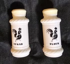 Vintage Hazel Atlas Milk Glass Rooster Spice Jar Shakers Flour & Sugar