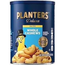 Planters Deluxe Salted Whole Cashews - Roasted Snack, 1 lb Canister