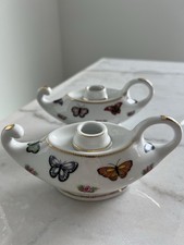 D&D Porcelanas Butterfly Porcelain Candle Holders Gold Trim Hand Painted Set