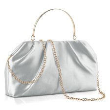Clutch Purse for Women Elegant Pleated Evening Bag Satin Clutch Dressy Silver