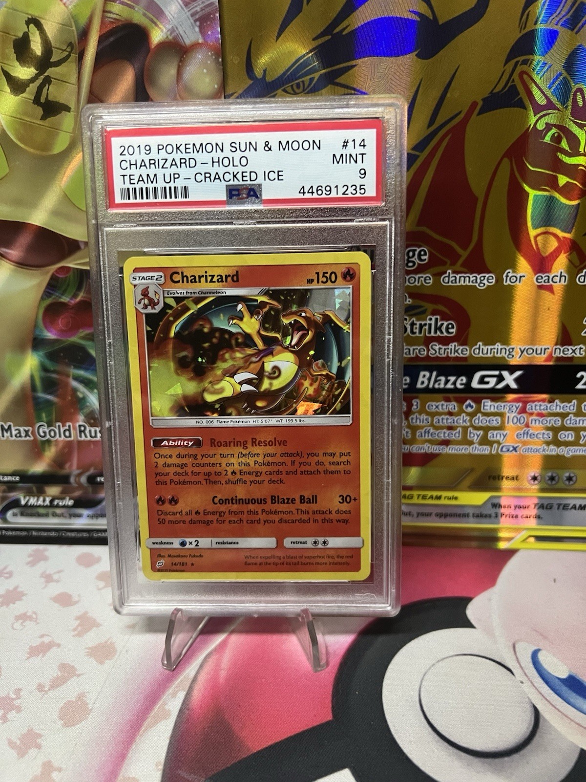 Pokemon 2019 Team Up Charizard Cracked Ice Holo PSA 9 Mint #14/181
