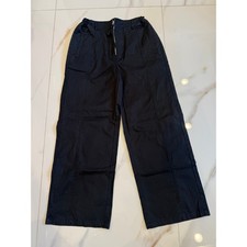 Black Wide Leg Utility Pants High Waisted Cotton Twill Workwear Trousers
