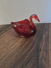 Vintage Fenton Art Ruby Red Swan Trinket Dish
