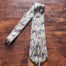 Vintage NWT 1997 Silk Necktie Imported Italy Made In USA Green Pattern Geometric
